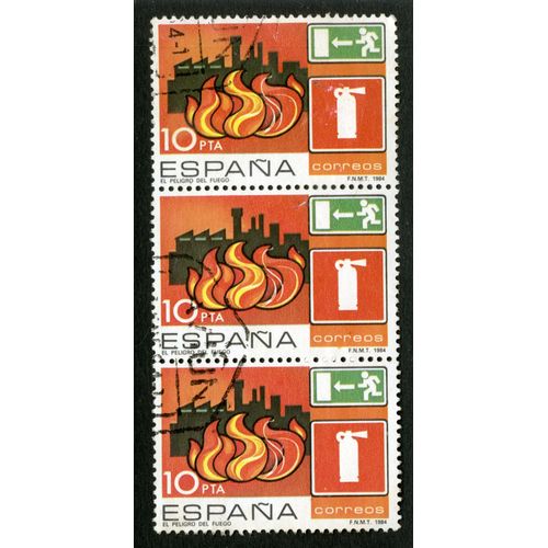 Trois Timbres Oblitérés Espana, El Peligro Del Fuego, 10 Pta, Correos, 1984