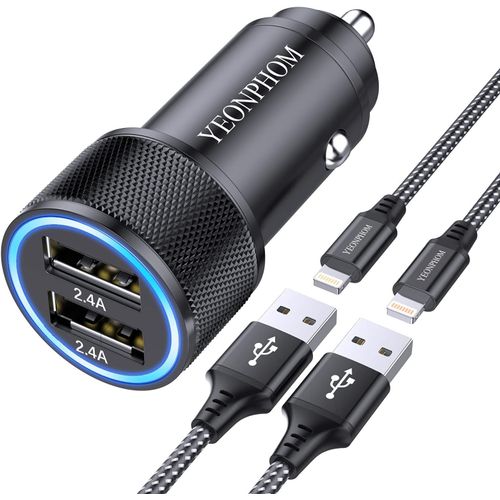 Ershi-Chargeur Voiture Iphone Avec 2x Câble Lightning [Certifié Apple Mfi],Chargeur Allume Cigare Usb Rapide 2.4a Adaptateur Prise[3
