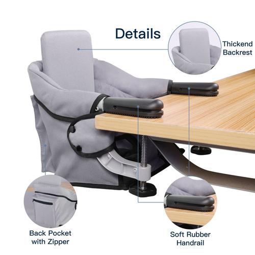 Siège de Table pour Bébé, Chaise Haute Portable avec Dossier Haut et  Harnais de Sécurité, Chaise de Table Pliable pour Enfant avec Sac de  Transport (Gris)