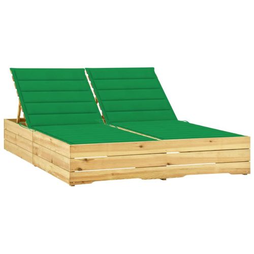 Transat Chaise Longue Bain De Soleil Lit De Jardin Terrasse Meuble D'extérieur Double Et Coussins Vert Bois De Pin Imprégné Helloshop26 02_0012762