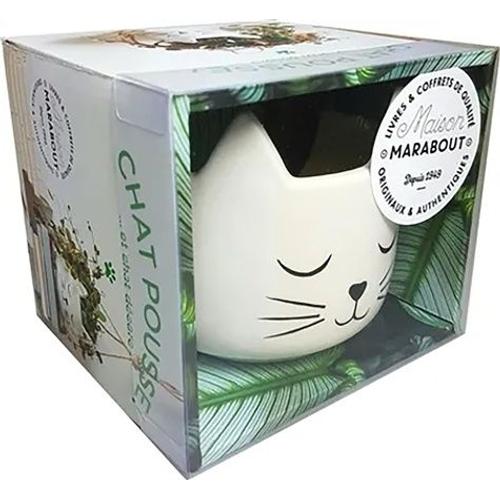 Coffret Chat Pousse !...Et Chat Décore - Coffret Avec Un Guide De Survie Pour Plantes D'intérieur, Un Pot En Forme De Tête De Chat Et Une Corde Pour Le Suspendre