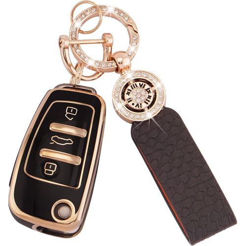 Ershi-Housse De Clé De Voiture Pour Audi A1 A3 A4 A6 A8 Quattro Q3 Q7 S3 S6 Rs3 Rs6 R8 Tt Tts 3 Boutons Flip Key Case Coque De Clé[4