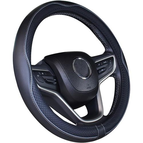Ershi-Couvre Volant De Voiture En Cuir Microfibre 38cm Pour La Plupart Des Voitures (Noir Gris)[4579]