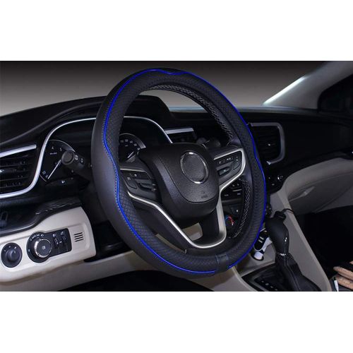 Ershi-Couvre Volant De Voiture En Cuir Microfibre 38cm Pour La Plupart Des Voitures (Noir Bleu Foncé)[4562]