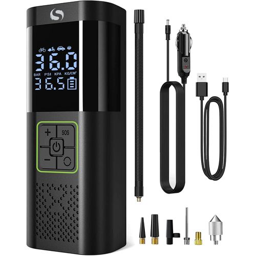 Ershi-Compresseur À Air Portatif, Gonfleur Pneus Voiture Sans Fil Avec Jauges, Mini Compresseur 150psi 12v Dc Avec Lumière Led Pou[1