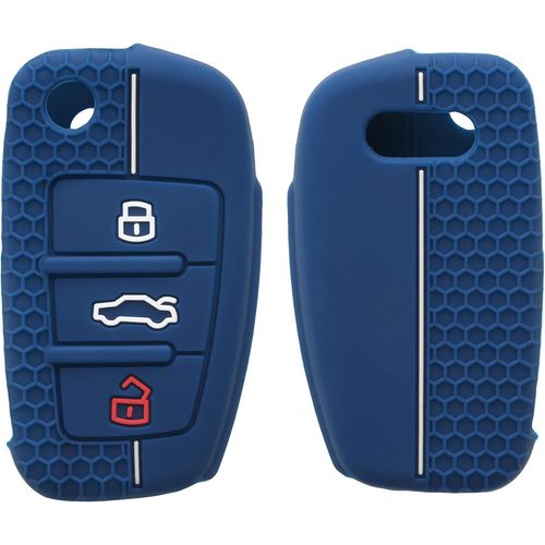 Ershi-Coque Clé De Voiture Compatible Avec Audi Clé 3-Touches Accessoire Clé Voiture - Protection Étui Souple En Silicone - Bleu F[2