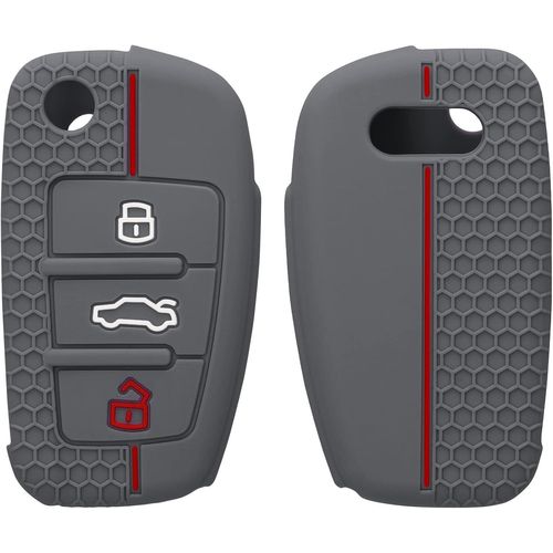 Ershi-Coque Clé De Voiture Compatible Avec Audi Clé 3-Touches Accessoire Clé Voiture - Protection Étui Souple En Silicone - Gris-R[2