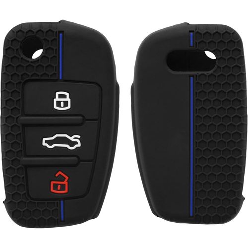 Ershi-Coque Clé De Voiture Compatible Avec Audi Clé 3-Touches Accessoire Clé Voiture - Protection Étui Souple En Silicone - Noir-B[2