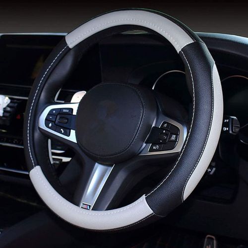 Ershi-Couvre Volant Voiture En Cuir,Universelle Housse Volant Voiture 38cm,Cache Protege Volant Voiture Sport Courbes Souple Respi[2