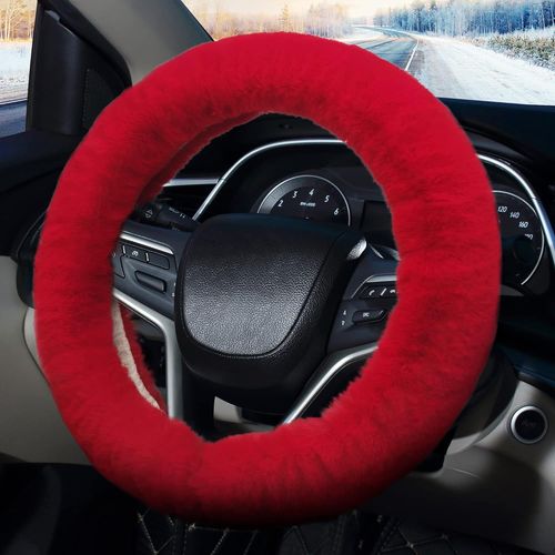 Ershi-Couvre Volant Fluffy Housse Volant Voiture En Fourrurefuzzy Caches De Volant Universelle 36-39cm Moumoute Volant Pour Femmes[1