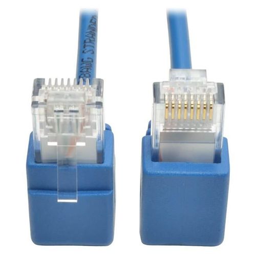 Eaton Tripp Lite Series Right-Angle Cat6 Gigabit Snagless Molded Slim UTP Ethernet Cable (RJ45 M/M), Blue, 1 ft. (0.31 m) - Cordon de raccordement - RJ-45 (M) pour RJ-45 (M) - 30 cm - UTP - CAT 6...