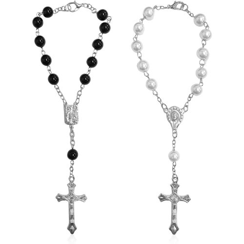 Ershi-Lot De 2 Chaînes Chapelet - Accessoires De Camion - Pendentif De Décoration De Voiture - Bracelet Chapelet Croix - Pendentif[2