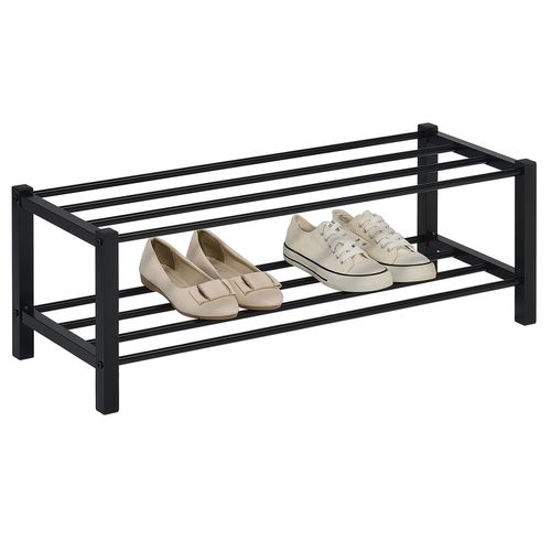 Étagère À Chaussures Navan Rangement Porte-Chaussures Avec 2 Niveaux En Métal Laqué Noir