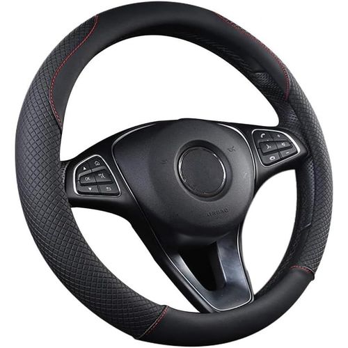 Ershi-Couvre Volant Voiture, Cuir 37-39cm, Antidérapant, Respirant, Fibre De Carbone, Élastique Professionnel Universelle ¿ Noir &[4