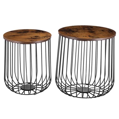 Lot De 2 Tables D'appoint Errano Paniers En Métal Tables À Café Tables Basses Rondes Bouts De Canapé Vintage Décor Old Style