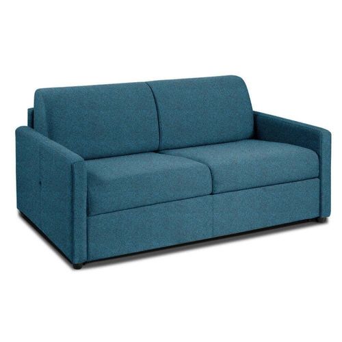 Canapé Convertible Marseille 140cm Avec Matelas 15cm Système Express Sommier Lattes Renatonisi Tissu Tweed Bleu Azur