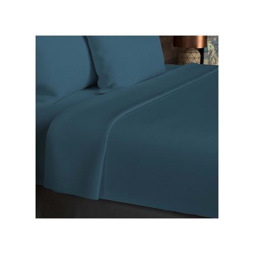 Drap Plat En Coton 57 Fils 260x300 Cm Uni Bleu Canard, Par Soleil D'ocre