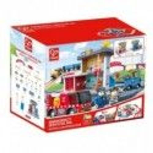 Jouet Hape Circuit Poste De Secours 55 Pi Ces - Jeu De Construction Pour Enfant De 3 Ans Et Plus - Jouet Compatible Avec Les Circuits De Train En Bois De Marque Traditionnelles