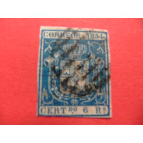 España Espagne Spain 1854 Escudo Edifil 27 Fu 6 Reales Azul // Yvert 27 Fu