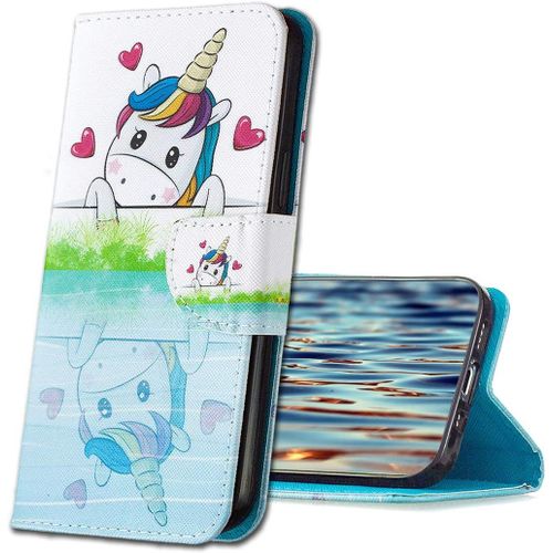 Xiaomi Mi Note 10 Coque, Housse En Cuir Xiaomi Mi Note 10 Pro, Antichoc Etui A Rabat Pu Portefeuille Housse De Protection Pour Xiaomi Mi Note 10 / Note 10 Pro. Hx2 Lake Unicorn