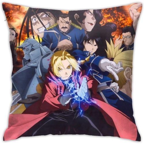 Fullmetal Alchimiste Taie D'oreiller Canapé Doux Maison Décorative Coussin De Luxe Respirant Housse De Coussin Taille 18x18 Pouces