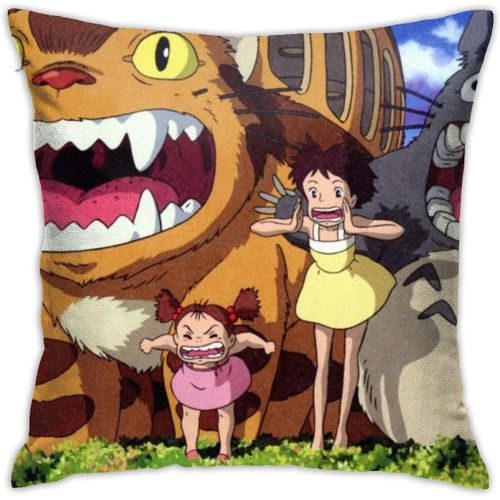 Housse De Coussin Respirante De Luxe My Neighbour Totoro Anime, Taie D'oreiller De Décoration De Siège De Voiture De Canapé De Salon De Maison De 18x18 Pouces, Taie D'oreiller Carrée En Polyester Doux