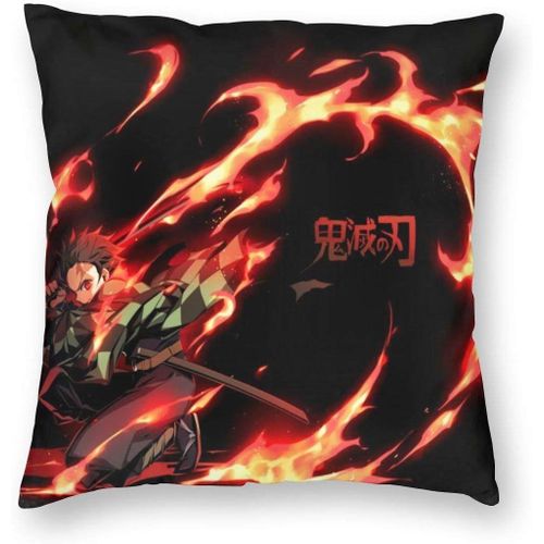 Housse De Coussin De Luxe Respirante Demon Slayer Kamado Tanjirou, Taie D'oreiller Carrée Douce, Taie D'oreiller D'appoint 18x18 Pouces