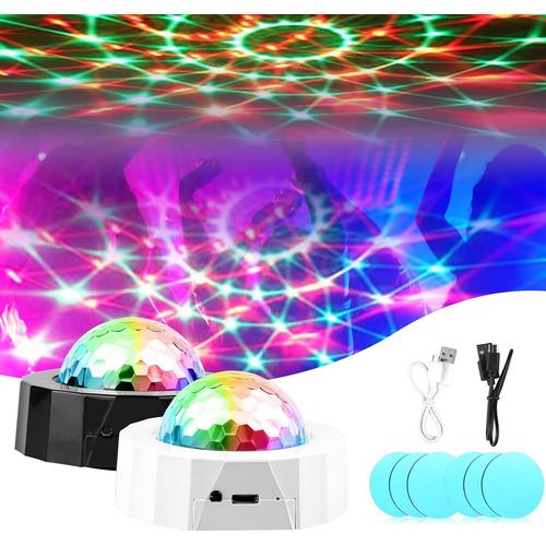 Lot de 2 mini boules disco - Lumière disco - 3 couleurs - RGB LED -  Éclairage de fête - Commande musicale - Pour toutes les fêtes - Pour  enfants - Décoration d'intérieur de voiture