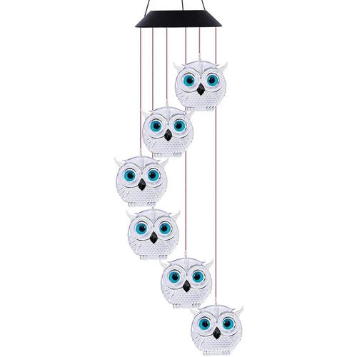 LED Carillons éoliens solaires en Plein air, Changement de Couleur Carillons éoliens Hibou de cristal pour décoration de Jardin Cadeaux Home Party Noël