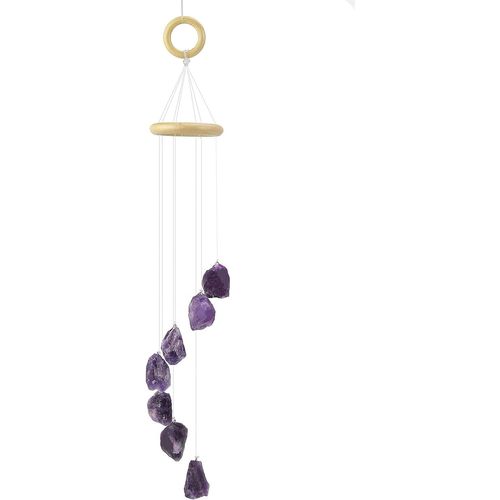 Carillon éolien décoratif en pierre d'améthyste en cristal naturel, décoration murale mobile pour intérieur, extérieur, chambre à coucher, salon, jardin, terrasse, portes et fenêtres - Violet