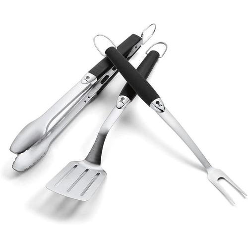 Barbecook Black Pepper Set Standard avec 3 ustensiles Barbecue avec spatule, Fourchette et Pince, Accessoires Barbecue en INOX Noir