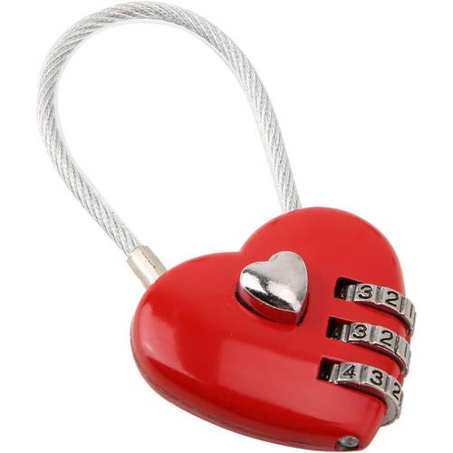 QUETO Cadenas en forme de coeur, serrure à code mini à 3 chiffres, avec  câble métallique Love Heart, verrouillage par mot de passe pour bagages,  sac à dos, boîte à bijoux, casier