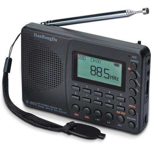 Radio portable AM FM SW DSP Radio à ondes courtes alimentée par batterie Radio de poche Transistor de voyage Récepteur stéréo Prise en charge carte TF, MP3, MP4