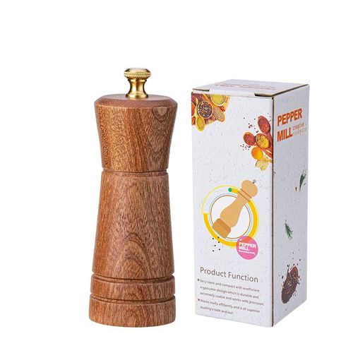 Moulin À Sel, Moulin À Sel Avec Noyau De Broyage Céramique Réglable, Bois D'acacia, Hauteur 12.5 Cm, Fond Dia : 5 Cm