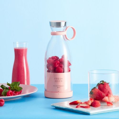 Gourde Blender Portable sans fil 350 ml pour Smoothies et Milk Shake avec Chargeur à induction Sans BPA (Rose)