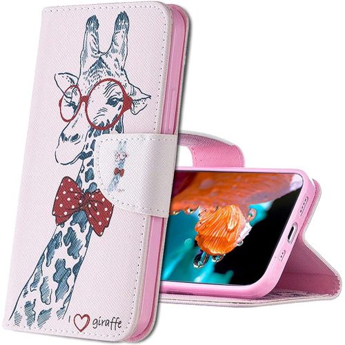 Coque Realme 6 Housse, Bookstyle Etui Motif Colore Imprime Housse Pu Etui En Cuir Portefeuille De Protection Etui A Rabat Pour Realme 6. Bf Giraffe