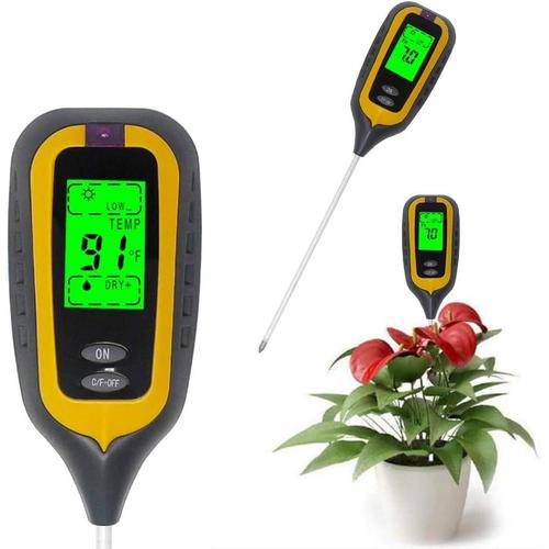 Testeur de Sol pH d'humidité Température Lumineuse 4 en 1 pH Metre de Sol Humidité Testeur Terre Electronique pour Jardin Plantes Jaune