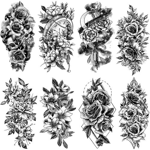 Tatouage Ephemere Femme,12 Fleurs Grande Colle Tatouage Pour Adulte Femme,3d Réaliste Imperméable Longue Durée Bras Cou Jambes Faux Tatouages A Coller Sur La Peau 