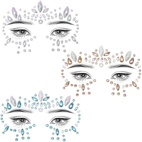 7pcs Butterfly Face Art & Tattoo Stickers-Papillon,Autocollants Amovibles Pour Le Visage,Tatouages Temporaires,Peinture Faciale Pailletée (Pierres Scintillantes Visage-3pcs-A) 
