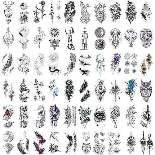 60 Feuilles Noir Minuscule Tatouage Autocollant,Imperméable Noir Minuscule Style Mixte Body Art Tatouages Temporaires,3d Animaux Tribaux Papillon Ancre Boussole Pour Hommes Femmes Cou Bras Mains 