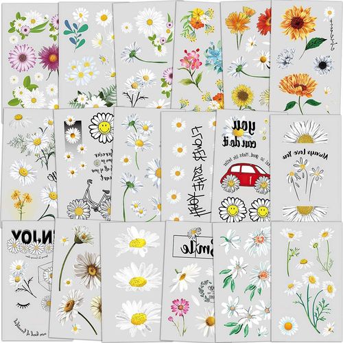 110 Pièces Fleur Tatouage Temporaire Pour Femmes Filles Enfants,Faux Imperméable Réaliste Bras Main Dos Cou Poignet Tatouages Décoration