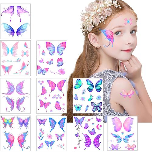 Tatouages Temporaires De Papillons Pailletés Pour Les Yeux Et Le Visage,Tatouages Paillette Pour Filles Et Femmes,Autocollants De Tatouages Temporaires De Papillons,Tatouages Éphémères 
