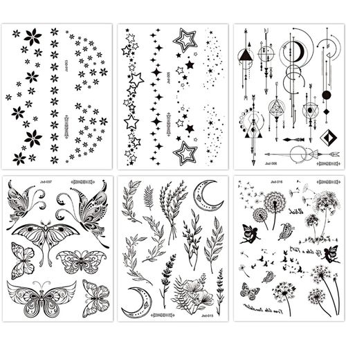 Tatouage Ephemere Femme,6 Feuilles Faux Tatouage Imperméables Minuscules,Tatouages Temporaires Autocollants Noir Tatouage Pour Cou Bras Mains Pour Hommes Et Femmes 