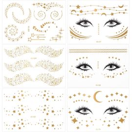 6pcs Autocollant Visage,Impermeable Tatouages Temporaires Pour Maquillage Festival,Visage Tatouage Temporaire Cadea Décoration De Fête Pour Filles Et Femmes,Etanche Tatouage Paillettes,Étoile 