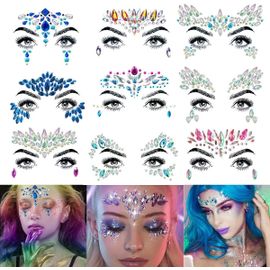 Strass Autocollant,Tatouage Temporaire Strass Visage,Strass Bindi Bijoux De Front 4 Parties (9 Feuilles) 