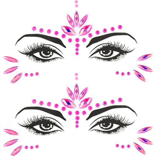 Bijoux En Forme De Visage De Sirène Pour Femme,Festival,Carnaval,Fête,Edc,Costume De Cosplay,Maquillage Du Visage,Pierres Précieuses Sur Le Rave,Cadeau De Maquillage (Rose)