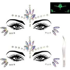 2pcs Strass Autocollant Visage,Strass Visage Festival,Gemmes De Visage,Paillette Stickers Visage Festival,Strass Maquillage Tatouage Temporaire Pour Carnaval De Musique,Faire La Fête 
