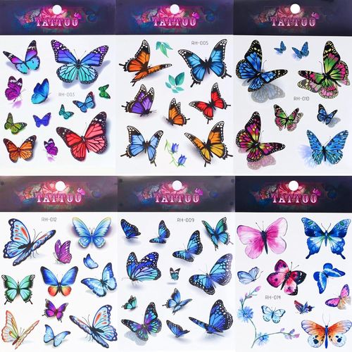 6 Pcs Faux Tatouages 3d Colorés De Papillons,Butterfly Face Art,Papillon Tattoo Stickers,Autocollants Adhésifs Éphémères,Cadeau Anniversaire Et Déco Fête,Tatouages Réalistes À Coller 