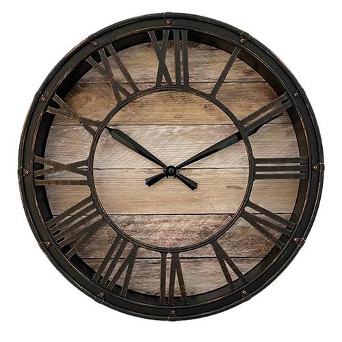 Horloge Pendule Murale Style Vintage - diamètre 39 cm - Coloris Marron cuivré Effet Vieilli