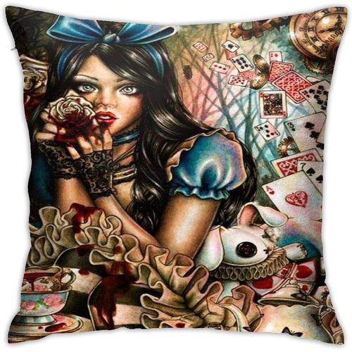 Housses De Coussin Décoratives, Dessin Animé Lapin Fleurs Cartes À Jouer Horloges Colorées Alice Au Pays Des Merveilles, Coussin Carré Doux Pour Canapé Taies D'oreiller 45 Cm X 45 Cm-Couleur_07